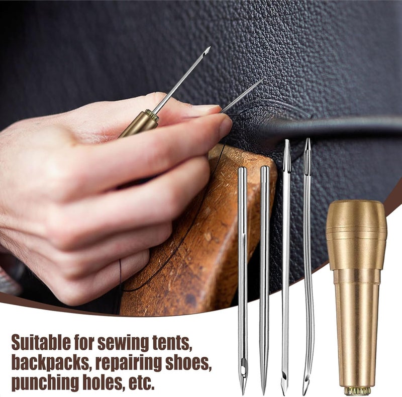 Sywan Sewing Awl Needles, 52Pcs Leather Sewing Kit 36p Straight Needle + 12p Curved Crochet Needle + 4p Copper Handle for Hand Sewing Shoes Canvas Repairing - Image 4